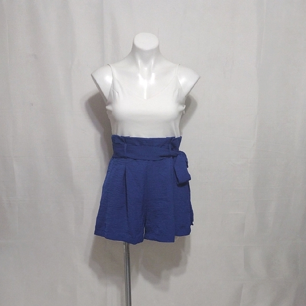 Active USA Spaghetti Strap Paperbag High-Waist Romper Small Pleated Playsuit